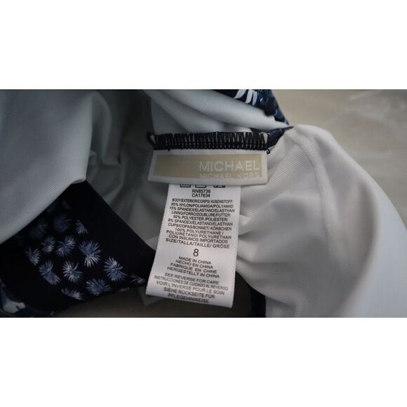 Michael Kors MM8J591 Size 8 Navy Palm Print Bandeau Cutout 1-Piece Swimsuit - Picture 5 of 7